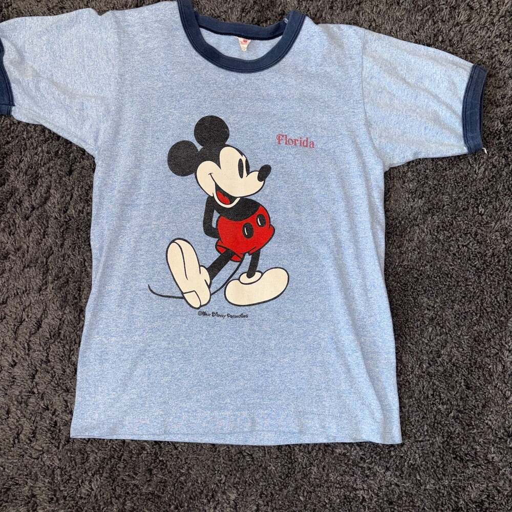 Vintage 80s Walt Disney Productions Mickey Mouse Florida Ringer T-Shirt